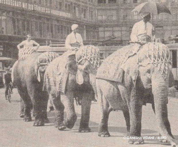 1953: Epi Vidane and his son Banda (Ganesha's father) in a circus parade in Germany